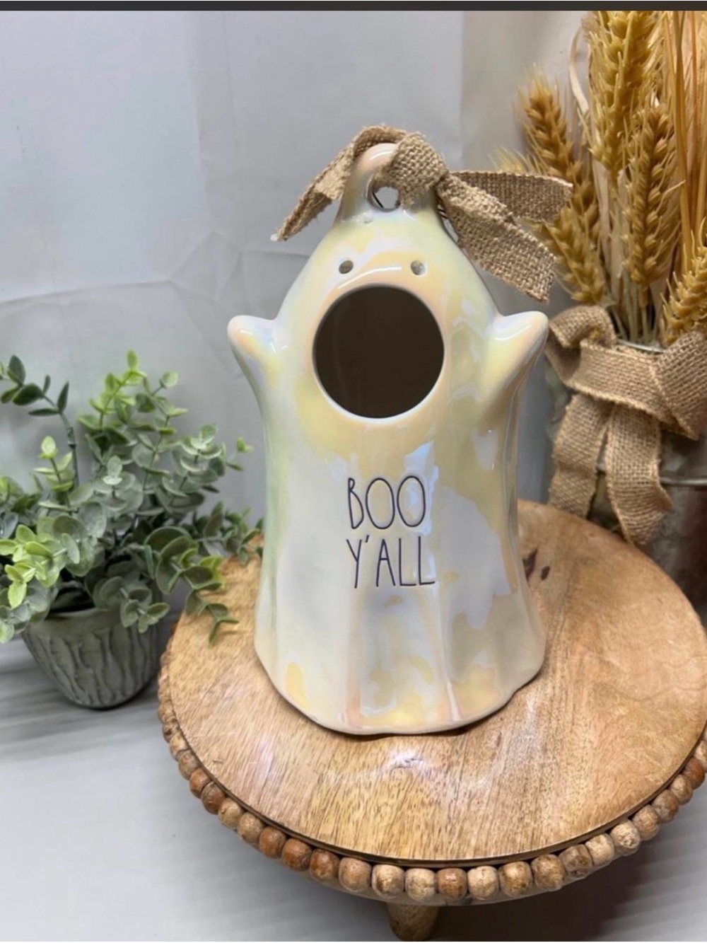 Rae Dunn Yellow Cream Ghost Birdhouse "Boo Y'all"